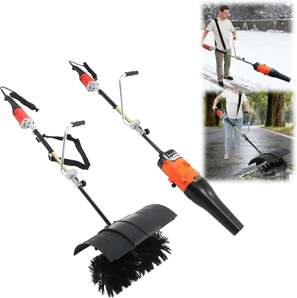 Sneeuwfrez Huommgs Elektrische sneeuwruimer, met 2 x 55 cm veegkop, upgrade, veegmachine, met föhnfunctie, professionele veegmachine, sneeuwschuiver