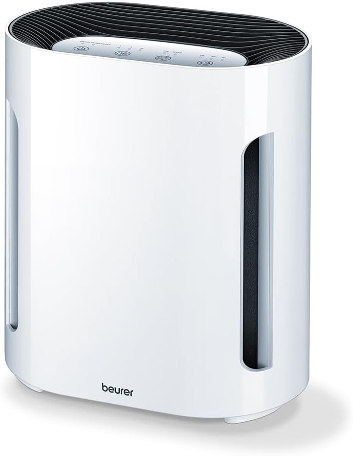 Luchtreiniger Beurer LR210, 60 W, tot 26 m2, 3 filterniveaus, timer, HEPA-filter, wit, luchtontluchting, ionenfunctie, verlicht display