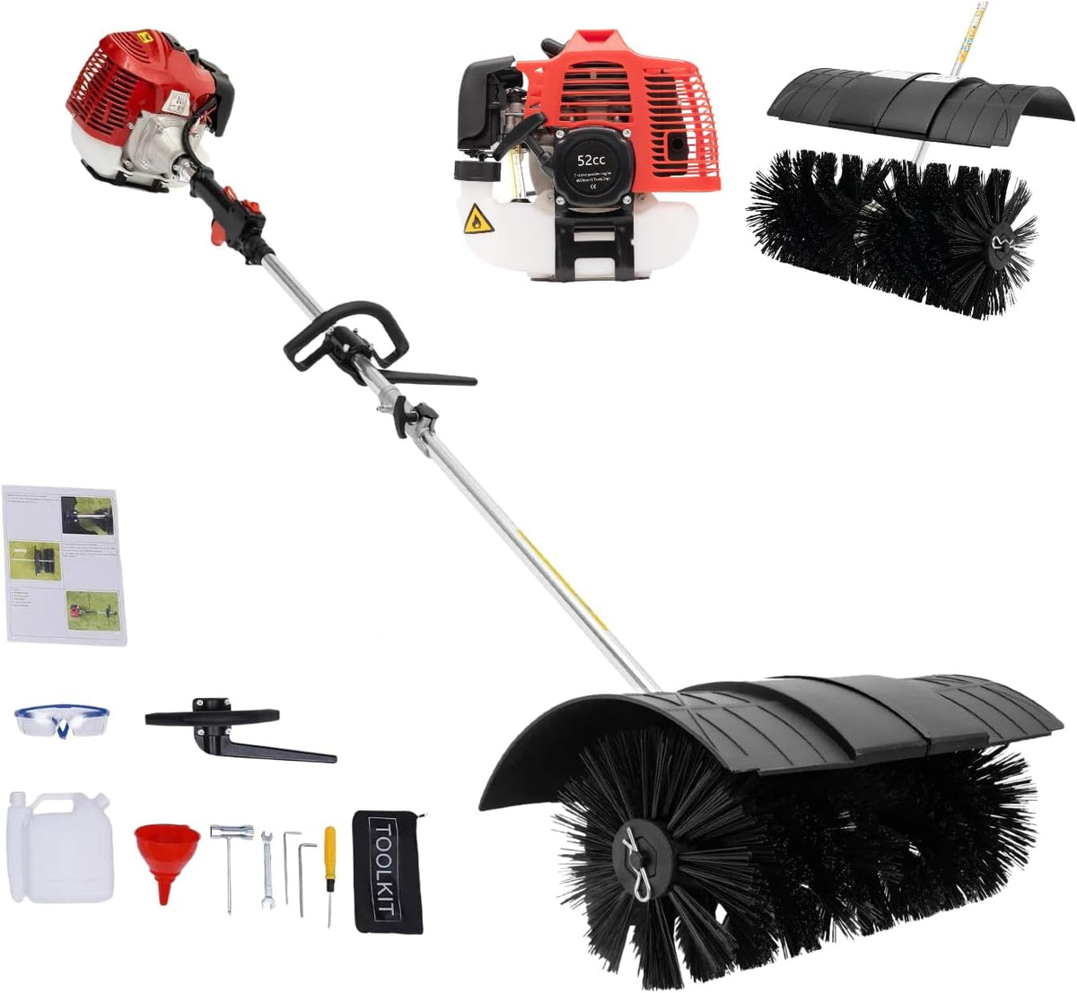 Sneeuwfrez Mqwdxzfes 52CC 2-takt handheld benzine-motorbezem, 2,3 pk sneeuwruimer, met draagriem, handbediende veegmachine, sneeuwruimer, motorborstel