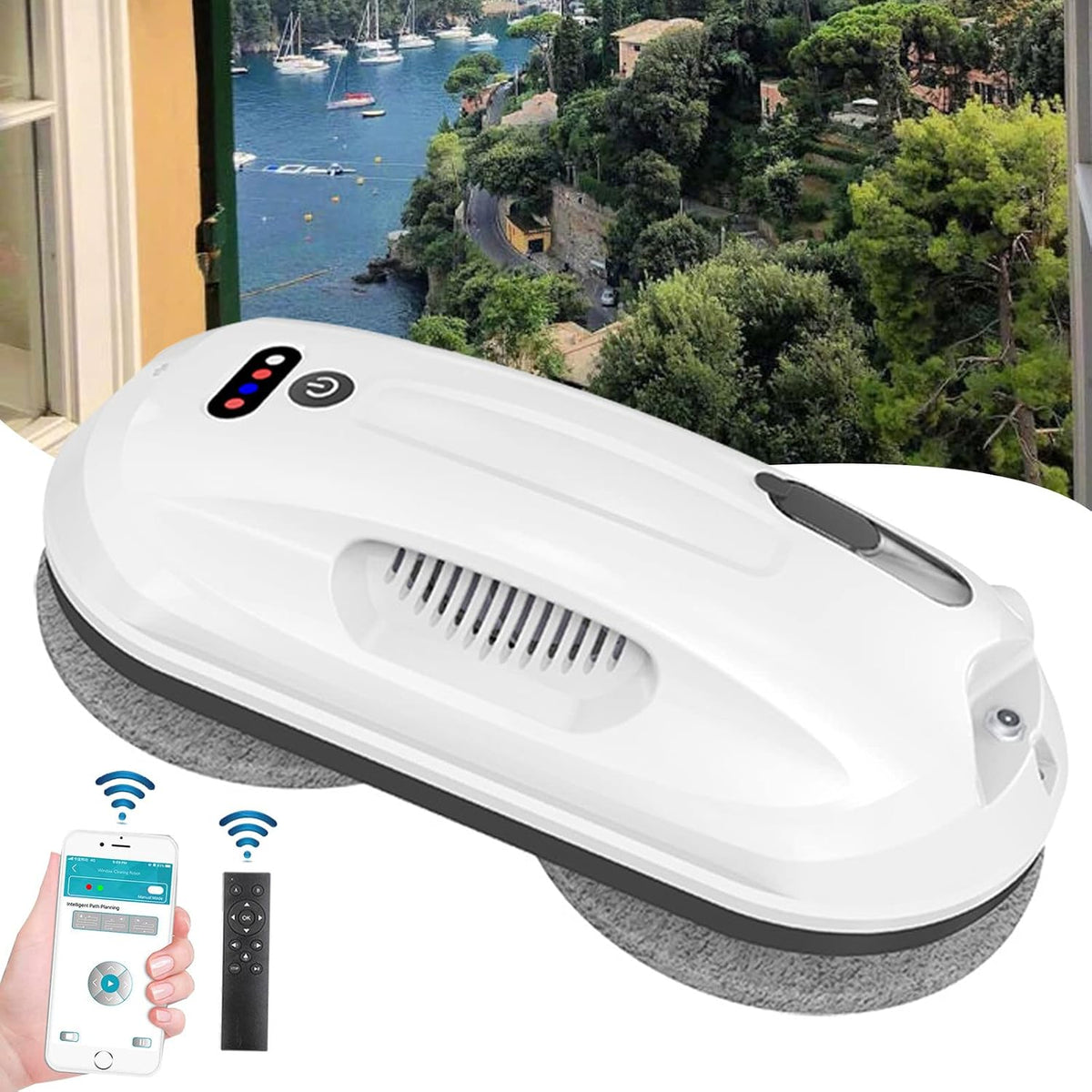 Wotzov Raamreiniger Raamreinigingsrobot, met app/afstandsbediening, met automatische watersproeier, raamstofzuiger, voor ramen/tegels/klasdeur