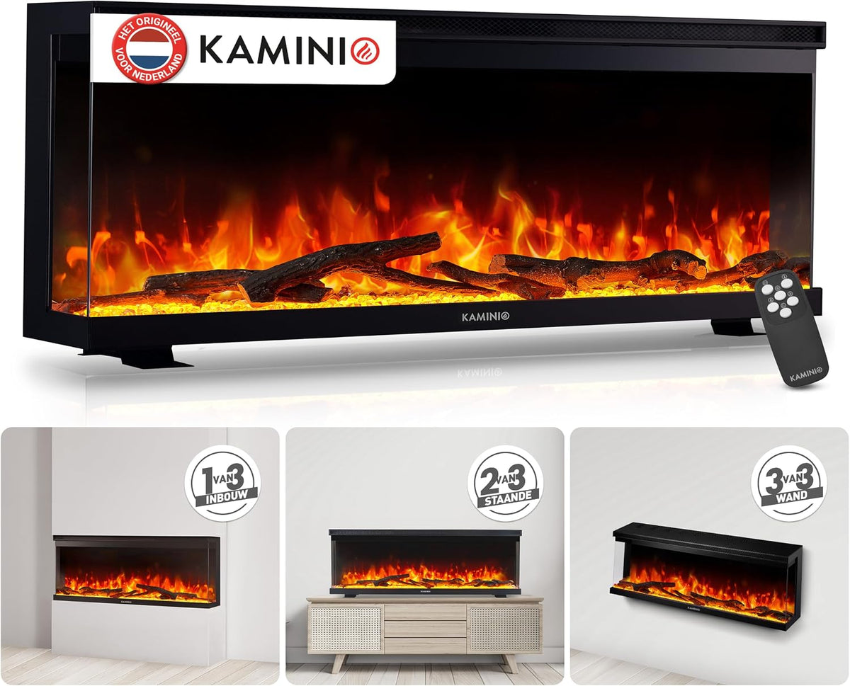 Kaminio Elektrische haard LEA, afstandsbediening (42 inch), Elektrische 3-in-1 haard, 3D-vlameffect, 12 vlamkleuren, met panoramaweergave, verwarming