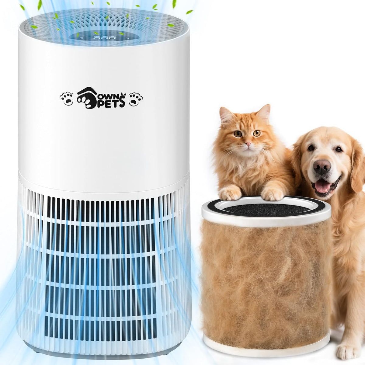 Ownpets Luchtreiniger, stille slaapmodus 20 dB, voor slaapkamer thuis tot 102 m2, met PM 2,5-sensor en herbruikbaar voorfilter, huisdierluchtreiniger