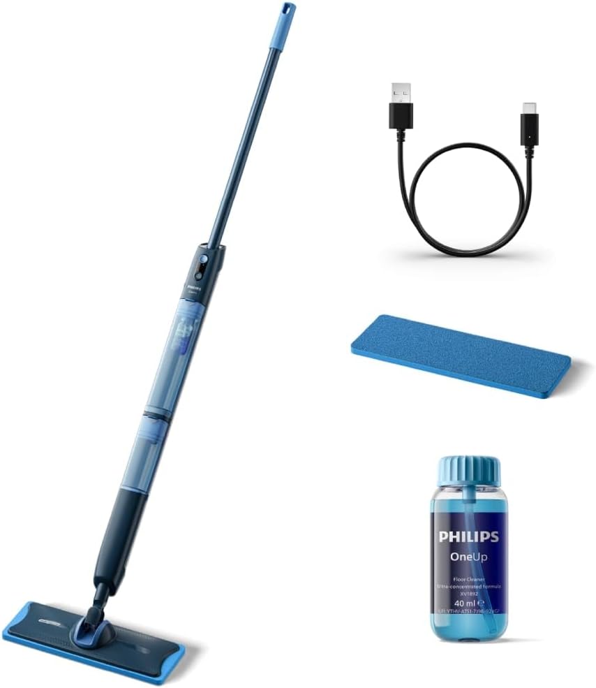 Philips Natte OneUp 5000 elektrische mop, 2 x schonere vloeren, blauw