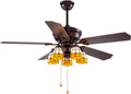 Ventilator Gauua Amerikaanse Stijl Tiffany Stijl Plafond Licht Retro Houten, Bruin