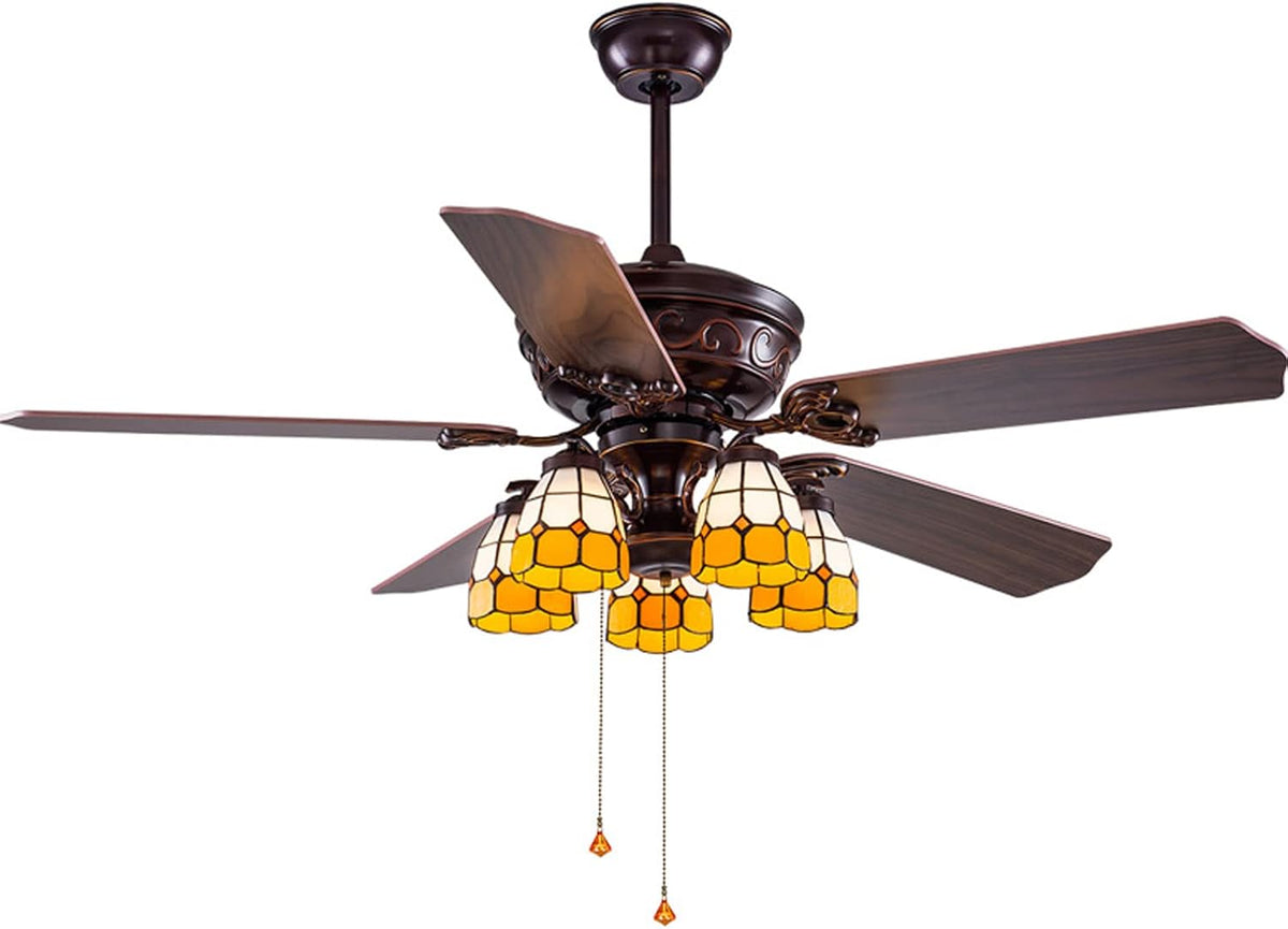 Ventilator Gauua Amerikaanse Stijl Tiffany Stijl Plafond Licht Retro Houten, Bruin