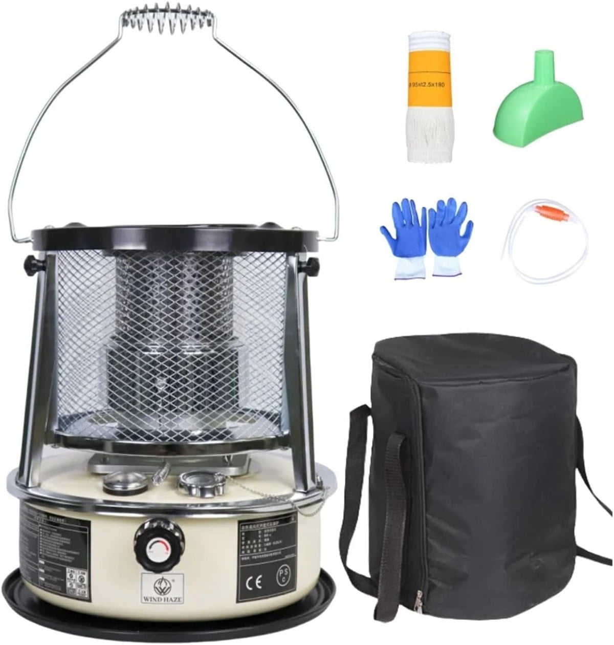 BJdfgE Gasbarbecues Kerosine Convectieverwarmer Camping Draagbare, Opbergtas(wit Set), Met Hittebestendige Glazen Schoorsteen