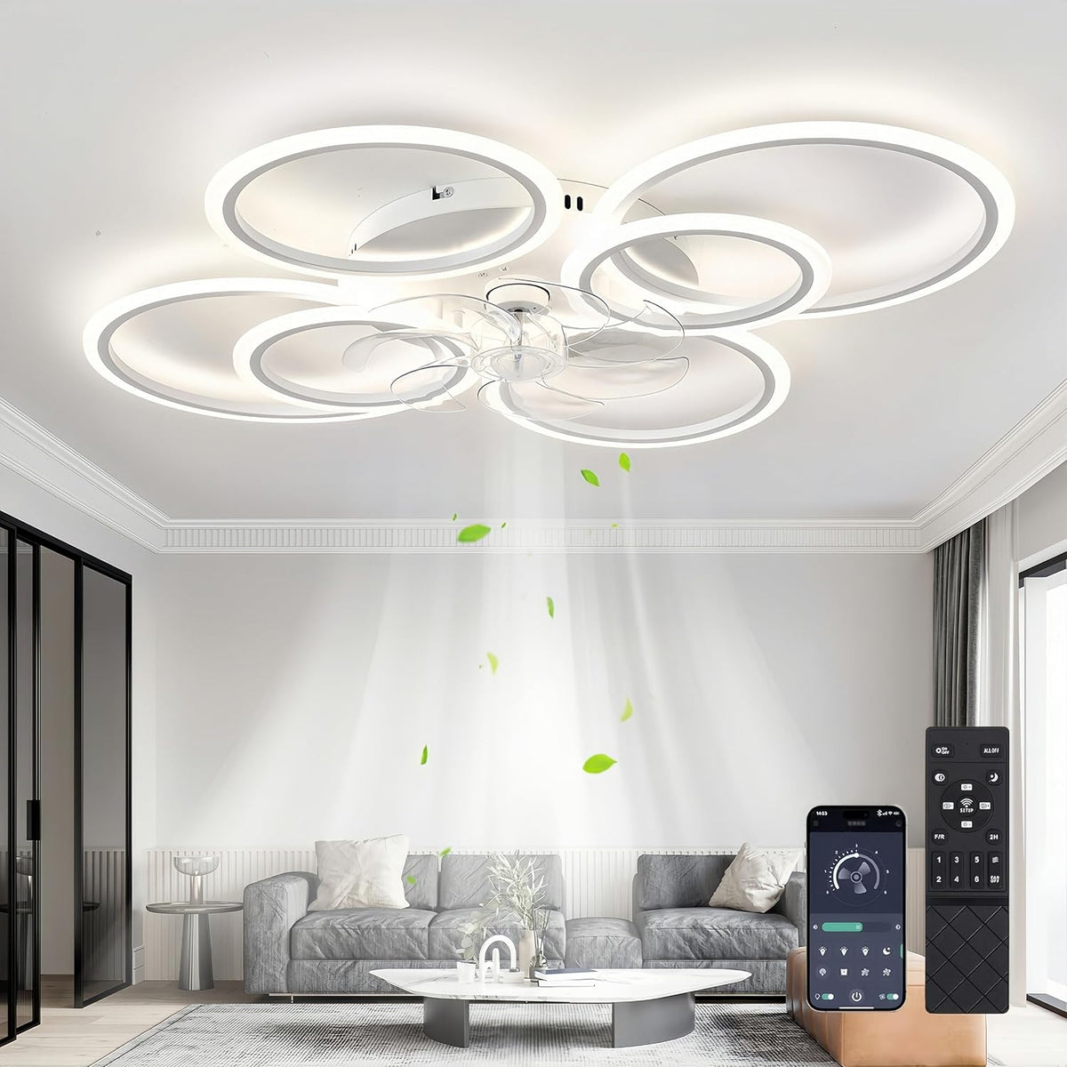 MiiR Ventilator Plafondventilator, 85W Plafondventilator, 100cm Dimbare LED-ventilator, 6 Snelheden Ventilator Lamp Plafond, Geschikt, Wit, Met Licht