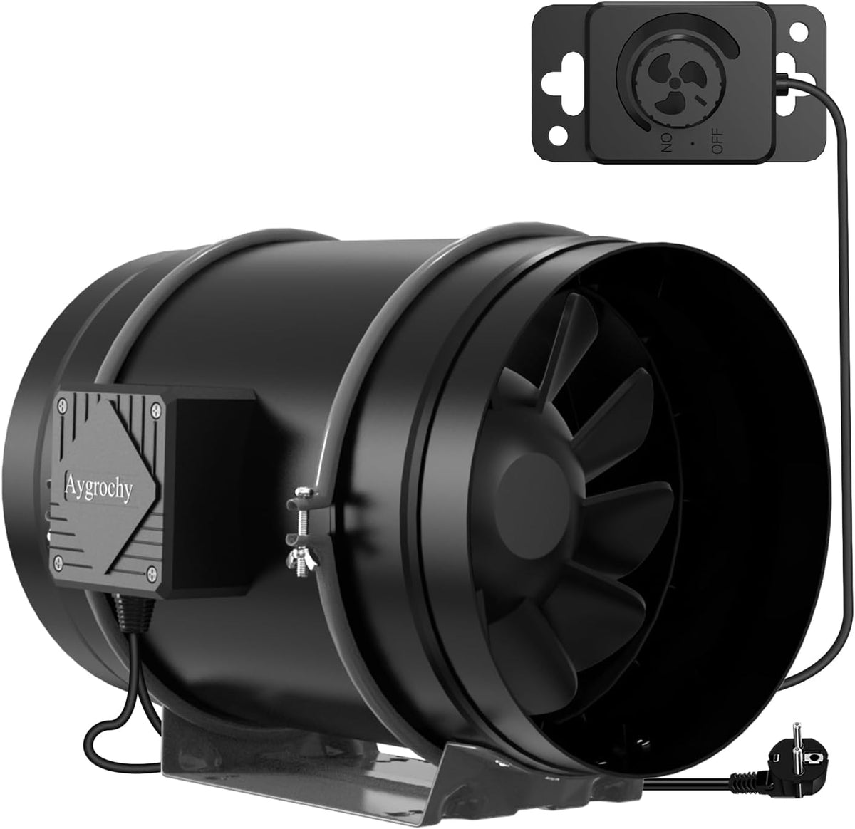 Aygrochy Ventilator 200 mm regelbare buisventilator, 70 W, EC motor, afvoerventilator, voor verwarming, koeling, booster, groeitenten, hydroculturen