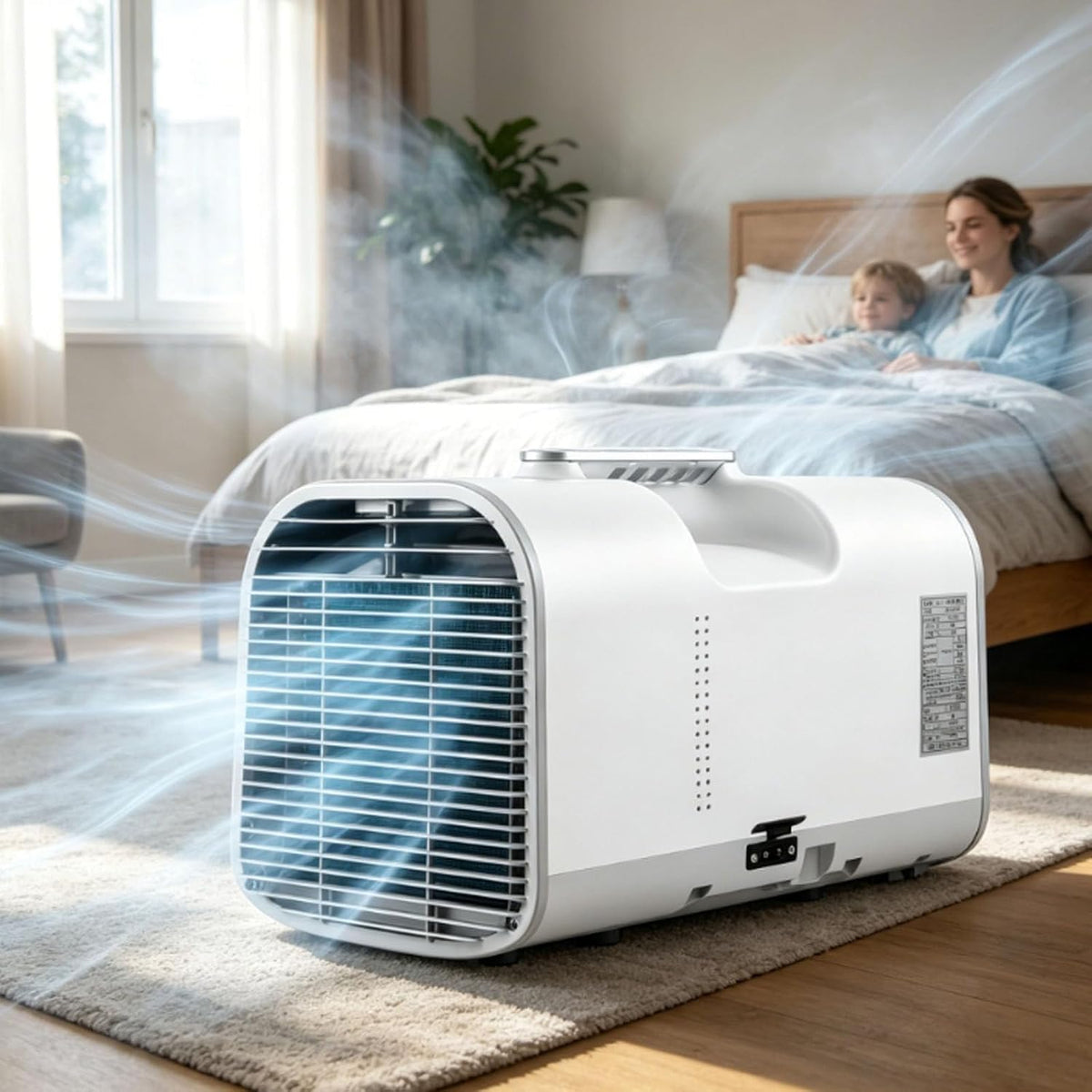 Sxpypiz Mobiele airco Draagbare airconditioner, 4400-5100 BTU, laag geluidsniveau (42 dB), 4 modi in 1, binnen en buiten, zelfverdamping, ideaal