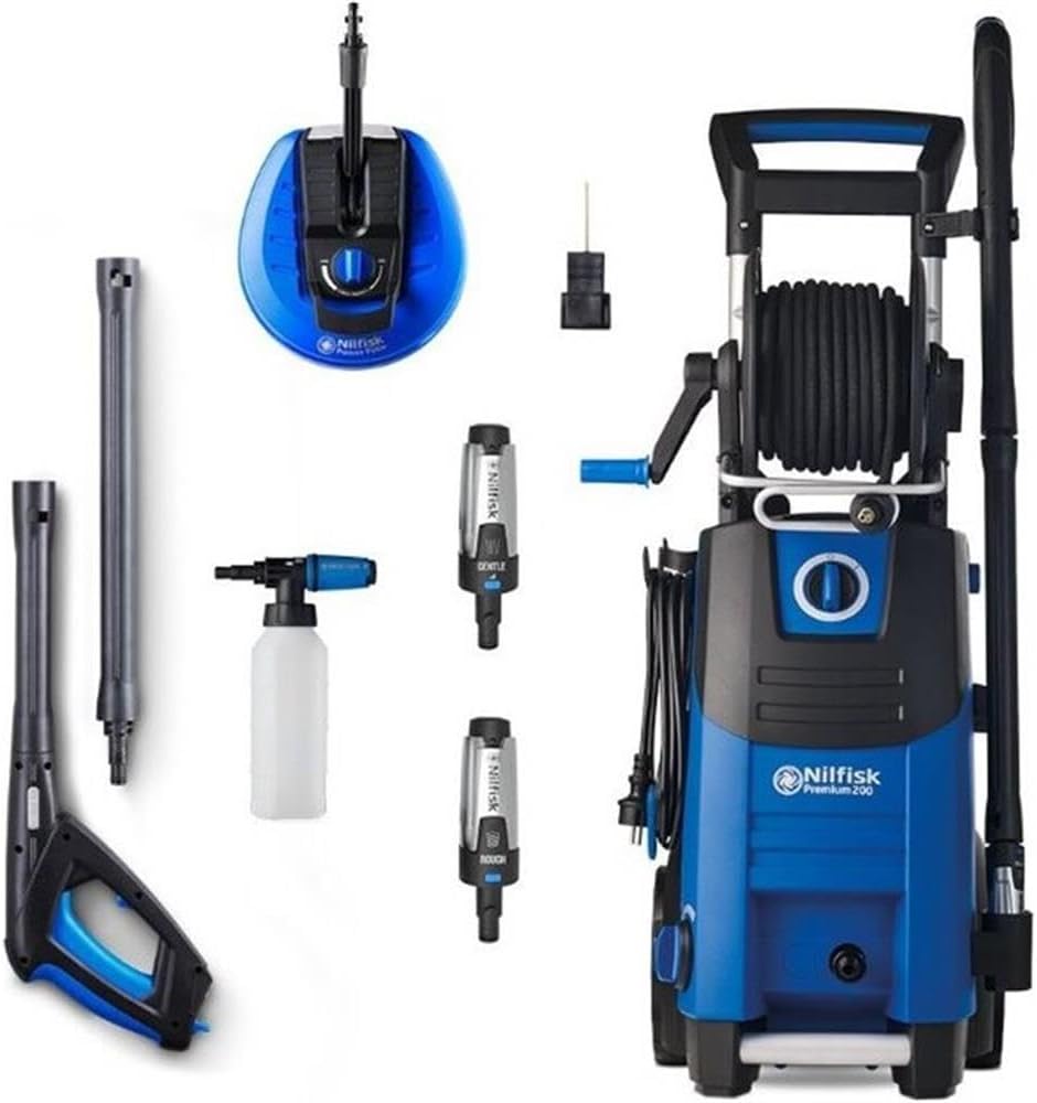 Nilfisk Hogedrukreiniger Premium 200-15 Garden 200 bar, 15 m slang slanghaspel, Power Patio oppervlaktereiniger