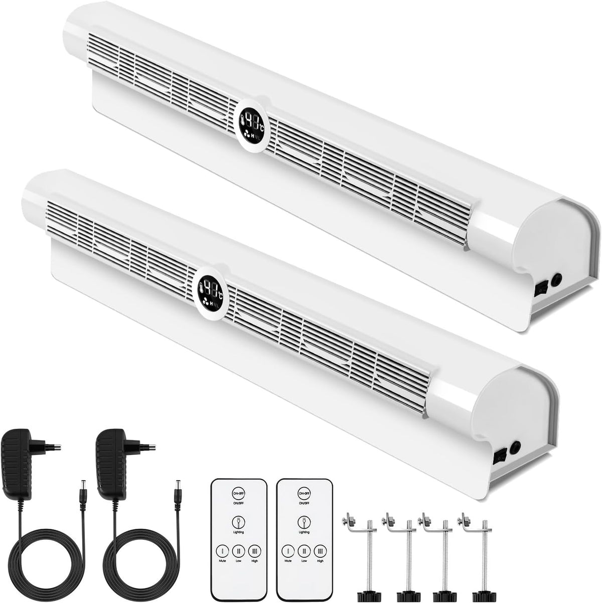 Ventilator Jaxguom Radiatorventilator, met 6 uitlaten, 7 kleuren RGB, 2 stuks, met display en afstandsbediening, smart radiatorversterker