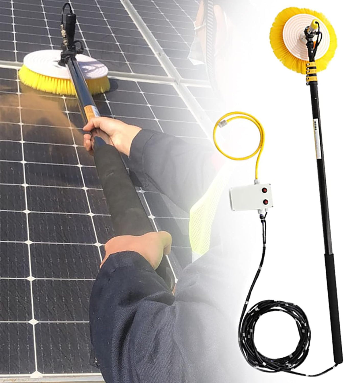 Wzlmz Raamreiniger Watergevoede paalset, 7,5 m, elektrisch reinigingsgereedschap, voor zonnepanelen, eenvoudig te bedienen/draaien ontwerp