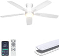 Ohniyou Ventilator Plafondventilator, 52 inch, afstandsbediening/app-bediening, wit, met verlichting, dimbaar licht, voor slaapkamer, woonkamer