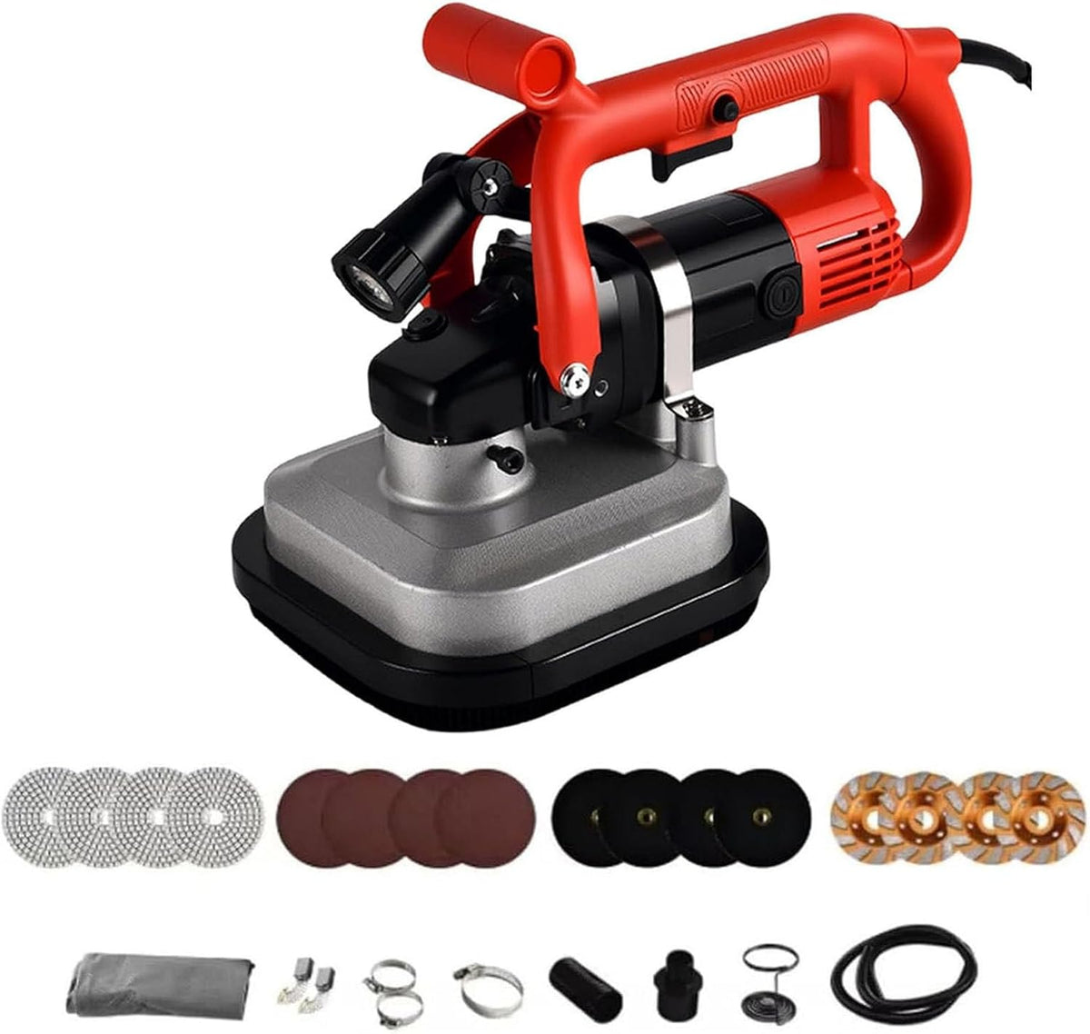 Polijstmachine Vloerpolijstmachine & schuurmachine, 4-kops 600-3000 tpm, inclusief wandvloerverlengstang, met LED-licht, volledig koperen motor