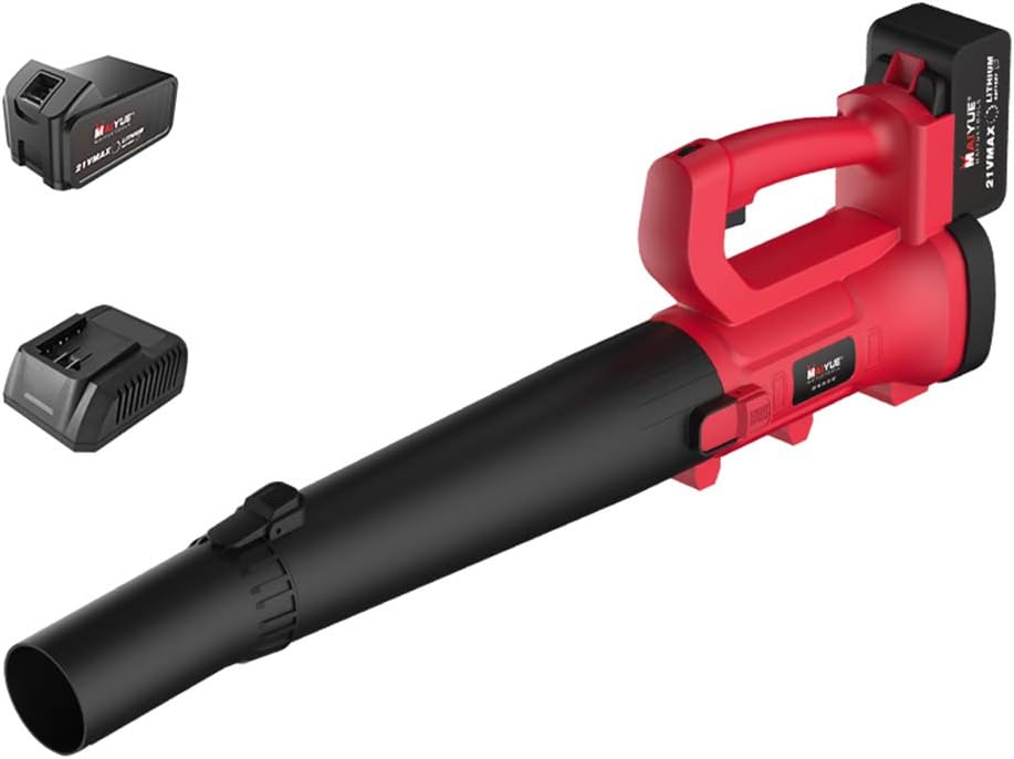 ACXZ Bladblazer Elektrische, met 21V Lithium, Rood, Ion Batterij en Lader, Draadloze Handheld Garden Blower Veegmachine, voor Gazonverzorging, Tuin