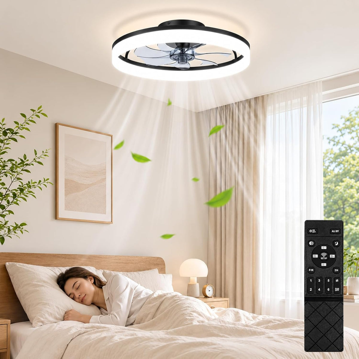 Mossco Ventilator Plafondventilatoren, 3 kleuren, 6 snelheden, met verlichting en afstandsbediening, led dimbaar, omkeerbaar ventilatorlicht, laag
