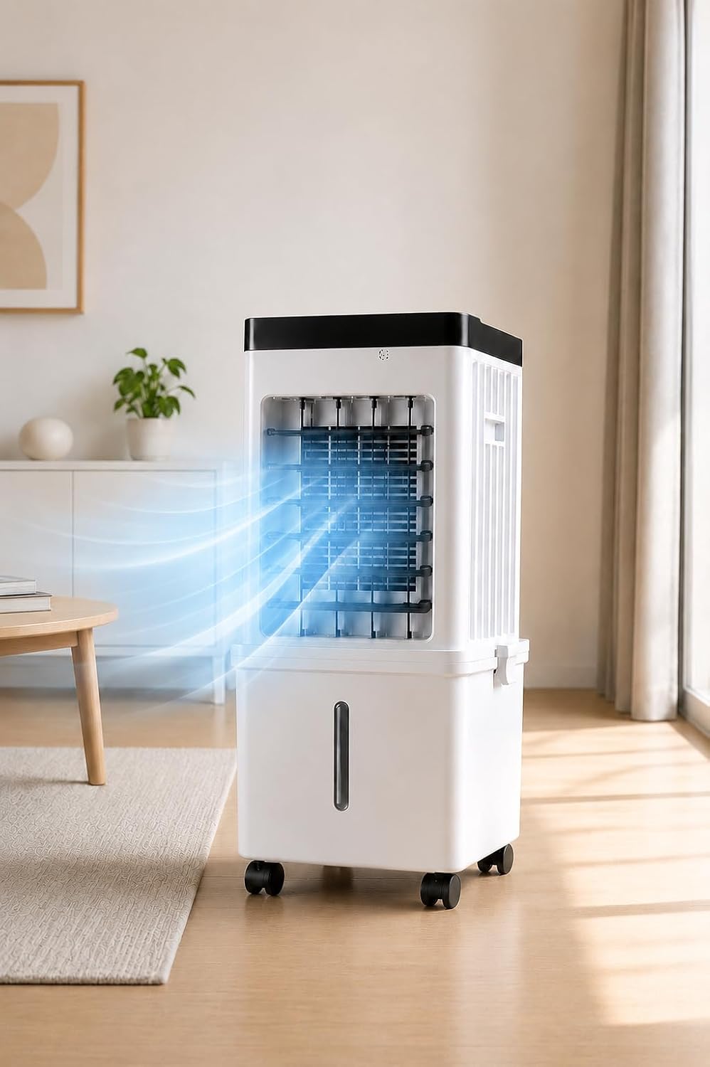 Mobiele airco forplubossmmp Draagbare Luchtkoeler, 7,5u Timer, Met 15l Watertank, 3 Snelheden, 4 Ijsblokjes, Afstandsbediening, Stille Ventilator
