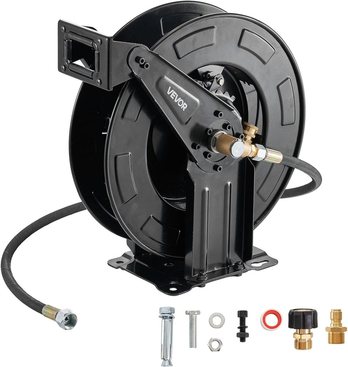 Vevor Hogedrukreiniger slanghaspel, 15,2 m x 1 cm intrekbare krachtige, 4000PSI Max, automatisch terugwikkelen, zware stalen wasslanghaspel, tuin
