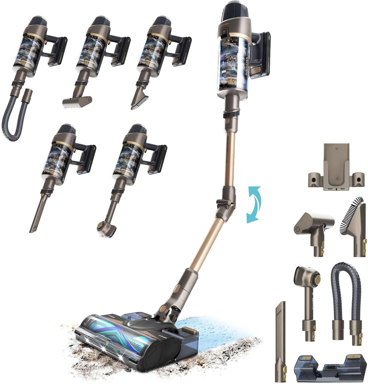 Cecotec Steelstofzuiger Staafstofzuiger, 100 min, Conga Rockstar Rx90 Ai Aquapet Flex, 350 Aw, 180 m, goud