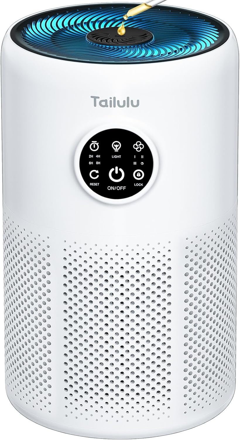 Tailulu Luchtreiniger D10 HEPA-, 15 dB luchtfilter, grote kamer tot 1360 vierkante meter, voor huisdieren in huis, voor slaapkamer, met slaapmodus