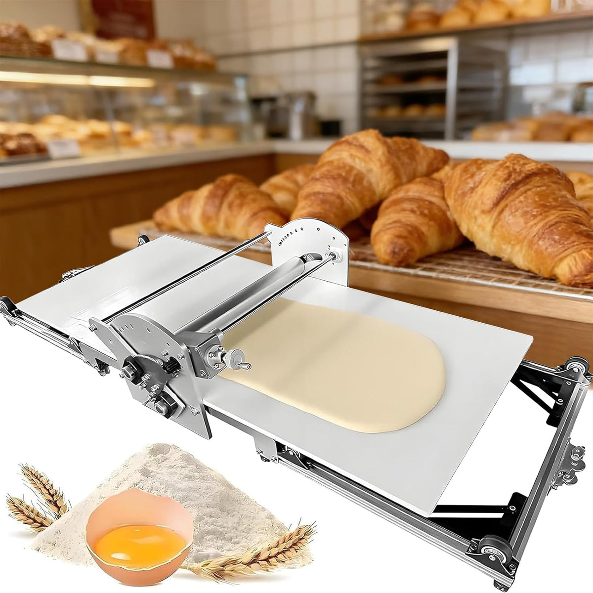 Deegroller XifeZylith Croissant, Voor Bladerdeeg Instelbare Deeg Dikte Van 2-30mm, En Pizza Deegroller, Roestvrijstalen Elektrische Veegmachine