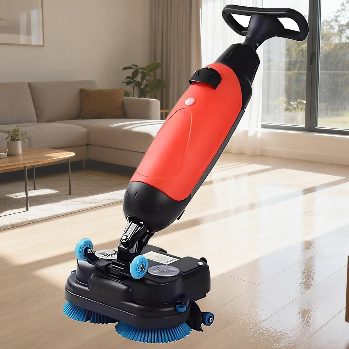 Polijstmachine Krachtige commerciële schuurmachine, 360° roterende dubbele borstel, rood, tegelpolijstmachine, voor luxe vinyl